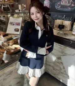 NICE CLAUP ドッキングプリーツミニワンピース ネイビー