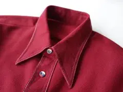70's ビンテージ　ボックスシャツ 半袖　ボルドー 無地　L相当 ポリエステル