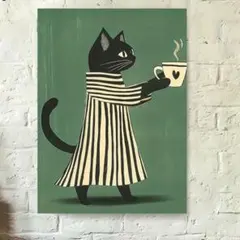 アートポスター　猫とハートマグ　3040 　キャンバスアート　ポスター