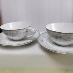 ノリタケ　2600 NOBLE 花柄金縁ティーカップ・ソーサーセット