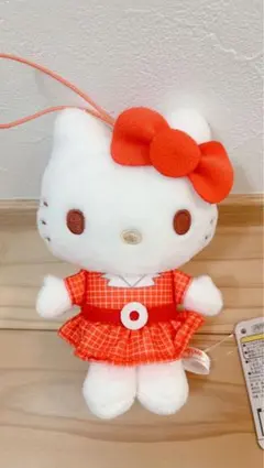 ハローキティ レトロワンピース ちょいデカマスコット サンリオ レッド 赤