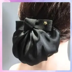 大人フェミニン 上品ブラックリボンヘアカバー まとめ髪 韓国風アクセ シニヨン