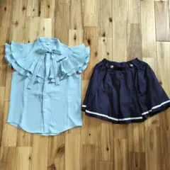 【Kids】発表会　フリルシャツ&プリーツスカート　フォーマル上下セット