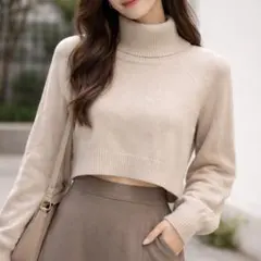 【美品】shein dazy ベージュ タートルネック クロップドセーター
