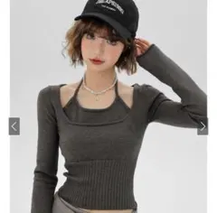 GRL グレイル レイヤード風ホルターネックニットトップス ac2496