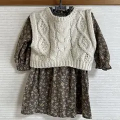 ★⭐︎再値下げ⭐︎★ petit main 花柄ワンピース ニットベスト 100