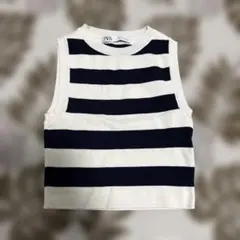 ZARA ストライプ ノースリーブ ミニ丈トップス S