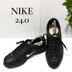 ⁠【レア】NIKE ナイキ 筆記体 レトロ ロゴ スニーカー 黒 × 紫 24のサムネイル