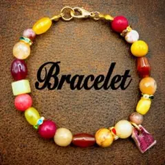 【一点モノ】天然石 ビーズブレスレット vintage ストリート レザータグ付