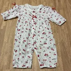 チェリー柄ロンパース 赤いリボン付き50〜70