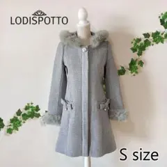 【美品】ビジューボタン千鳥柄ファーコート ［LODISPOTTO］【S】グレーのサムネイル