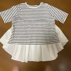 白•黒のボーダーTシャツ　フリル裾