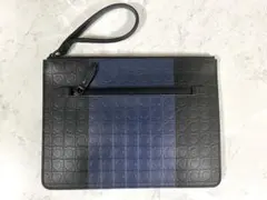 【未使用】フェラガモ ガンチーニ 型押し クラッチ セカンドバック 青×黒