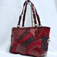 コーチ パッチワーク イーストウエストギャラリー　トートバッグ F14004 赤