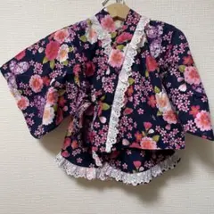 花柄フリル付き甚平風 ネイビー