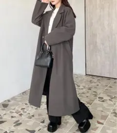 モーメントプラス　サイドスリットロングチェスターコート　チャコールグレー　L