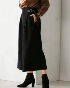 コーデュロイツイル　ウエストベルト付き ワイドパンツ ブラック