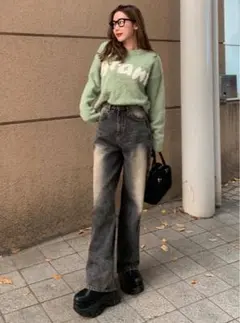 GRL ブリーチハイウエストワイドデニムパンツ[cu538]