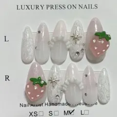 【ネイルチップ】　平成女児　ウイッシュコア　量産型いちごレースネイルピンク地雷