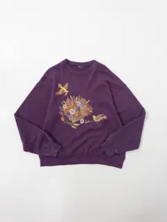 90s 鳥 花柄プリントスウェット ヴィンテージ古着