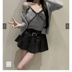 カーディガン×レースキャミソールニットアンサンブル