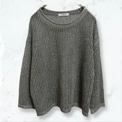 s160 晶片夾 亮片鏤空編織針織衫 灰色 F 寬鬆 春夏季秋