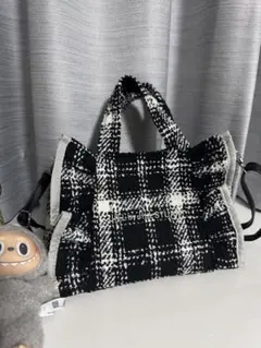 ツイード風チェック柄ハンドバッグ