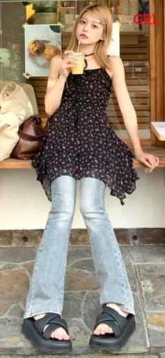 GRL セミフレアデニムパンツ