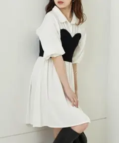 Chico ニットベアドッキングシャツミニワンピース