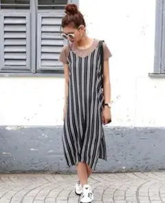 ANAP Latina　ディープスリットWストラップロングトップス　ブラック