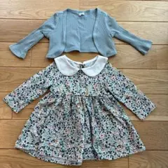 花柄ドレスとリブ編みカーディガンセット