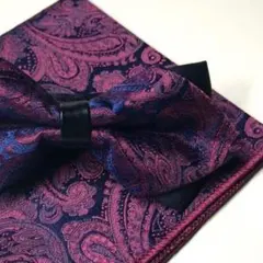 蝶ネクタイ・ポケットチーフ ボルドー ペイズリー 挙式 新郎 無地 人気 Wo