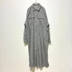 ローリーズファーム　ロング丈　シャツワンピース　長袖　ストライプ　黒　白　秋冬
