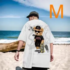 ビック　Ｔシャツ　ストリート　韓国　ヒップホップ　クマ　白　プリント