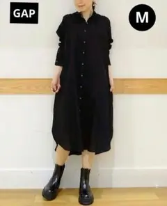 ❤美品❤GAPギャップリネンコットンロング丈シャツワンピースオーバーサイズ黒M