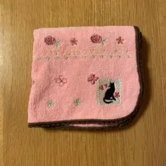タオルハンカチポーチ　黒猫 ピンク