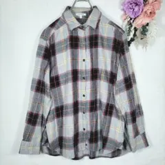 グローバルワーク　チェック柄　長袖シャツ　綿100%　ネルシャツ　L
