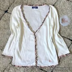 【希少✨】バーバリーブルーレーベル　カーディガン　フリル　ロゴ刺繍　チェック　Mのサムネイル