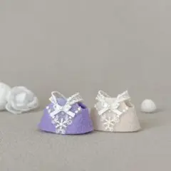 ミニチュアドール服　Ｖカラーワンピース2着セット(パープル&さくらピンク)