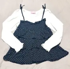 J735 メゾピアノ ブラック ドット 3段フリル 長袖カットソー 160cm