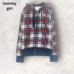tommy girl チェック柄　フード付きパーカー　長袖　ダブルジップ　S 綿