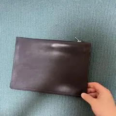 ハンドメイド　ネイビー　レザー クラッチバッグ
