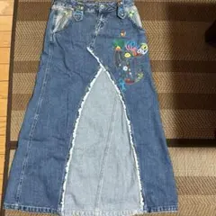 刺繍デザイン デニムロングスカート A・I・C