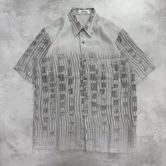 総柄シャツ 半袖 グレー M ポリエステル レトロ カジュアル