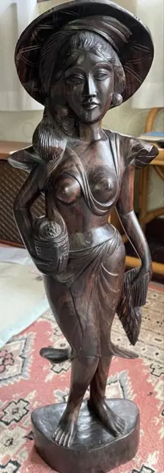 アジアンスタイル 女性像 木彫り 約60cm