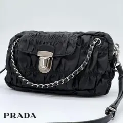 【極美品】プラダ ギャザー キルティング 2WAY ハンド ショルダーバッグ