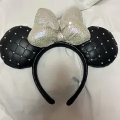 ディズニー　カチューシャ　ミニー　キルティング　黒　スパンコール　ブラック