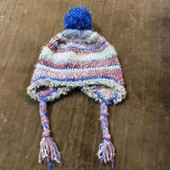 かぎ針編み⭐︎カラフルストライプポンポンニット帽