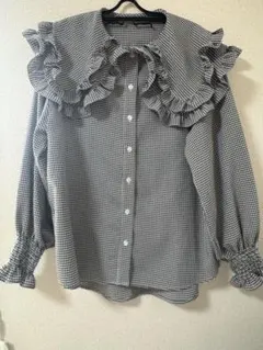 NICE CLAUP ナイスクラップ ギンガムチェック フリル 長袖 シャツ