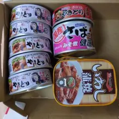 やきとり、サバ味噌煮、いわし蒲焼缶 詰め合わせのサムネイル